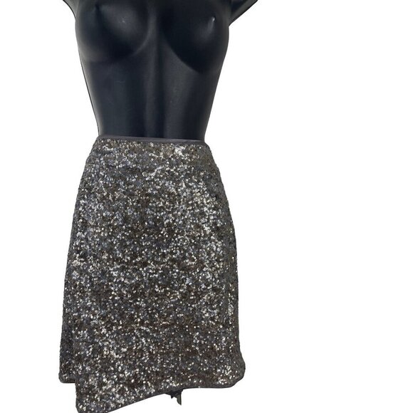 Cache sequined womens short skirt new size 8 pewter - Picture 1 of 7